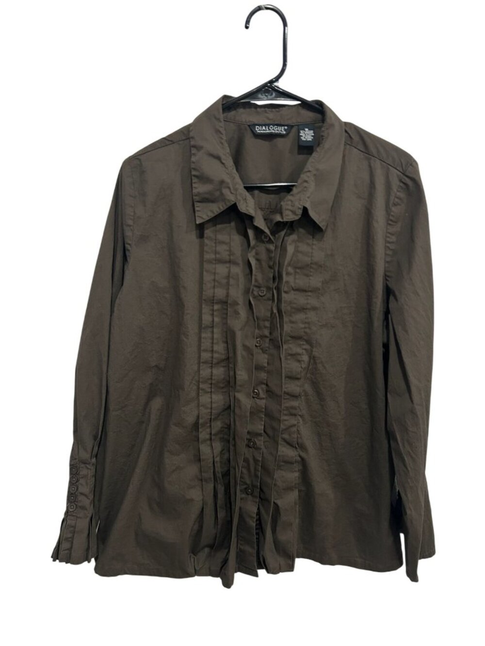 Dialogue 1X Brown Button Front Ruffle Long Sleeve Blouse Cottagecore Earth Tones